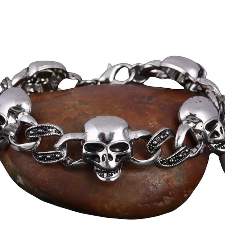 Punk Gothic Biker Skeleton Skull Charm Bracelet Bangle