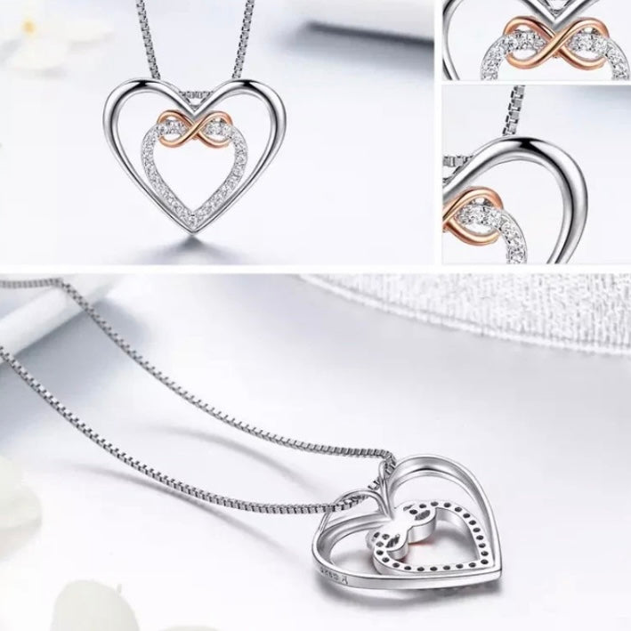 Stunning 925 Sterling Silver Infinity Love Forever Heart Pendant Necklace