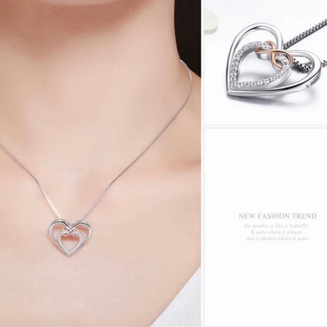 Stunning 925 Sterling Silver Infinity Love Forever Heart Pendant Necklace