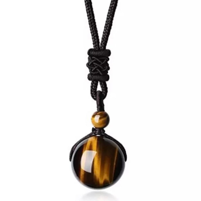 Tiger Eye Stone Pendant on a Black Rope Chain Necklace