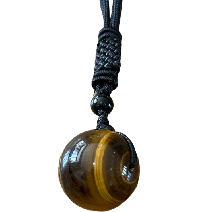 Tiger Eye Stone Pendant on a Black Rope Chain Necklace