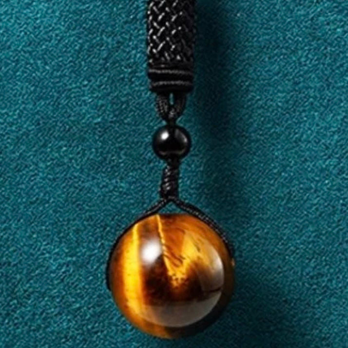 Tiger Eye Stone Pendant on a Black Rope Chain Necklace