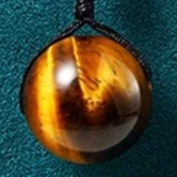 Tiger Eye Stone Pendant on a Black Rope Chain Necklace