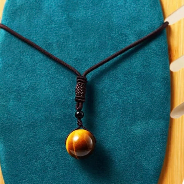 Tiger Eye Stone Pendant on a Black Rope Chain Necklace