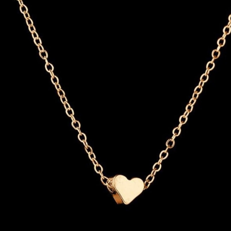 Heart Charm Pendant Statement Simplicity Double Layered Choker Chain Necklace Available in Gold or Silver Colour