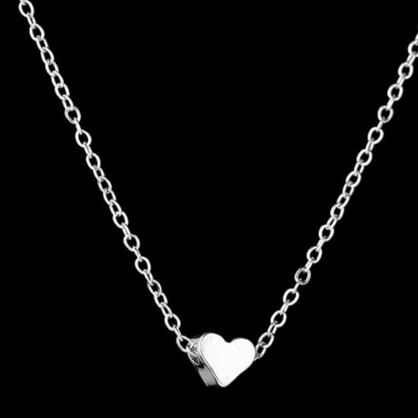 Heart Charm Pendant Statement Simplicity Double Layered Choker Chain Necklace Available in Gold or Silver Colour