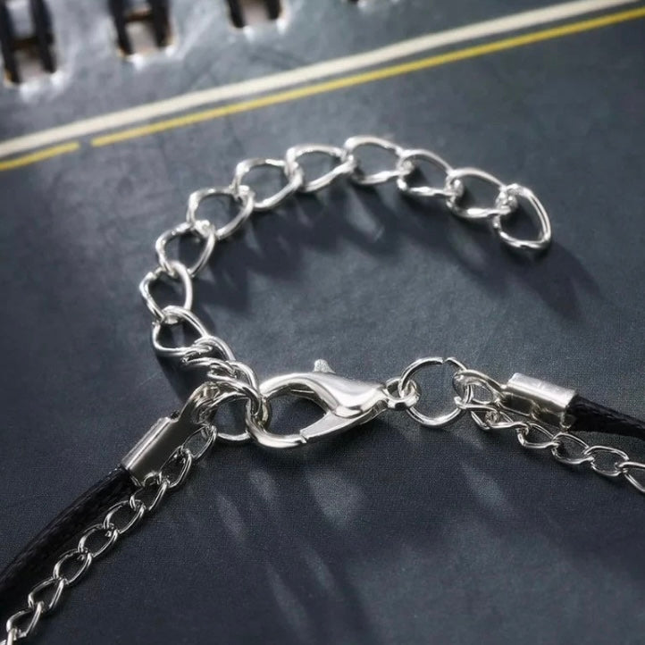 Multilayered Turtle & Sun Charm Anklet bracelet on Silver and Black Rope