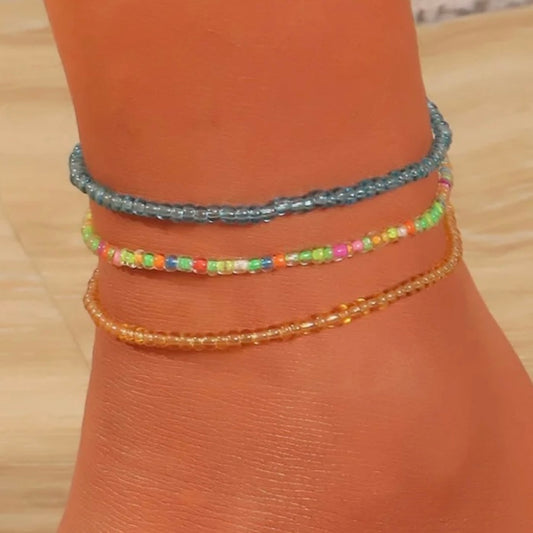 3pcs/Set Bohemian Colourful Beaded Beach Anklet