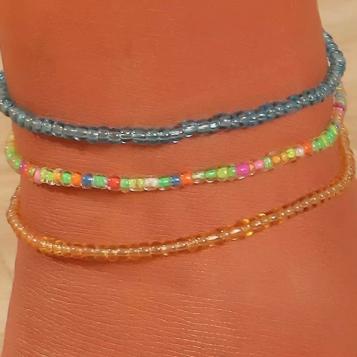 3pcs/Set Bohemian Colourful Beaded Beach Anklet