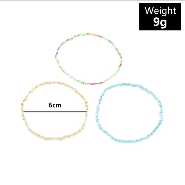 3pcs/Set Bohemian Colourful Beaded Beach Anklet