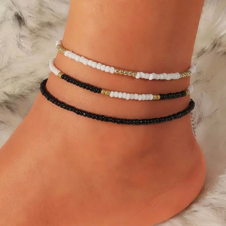 3pcs/Set Bohemian Colourful Beaded Foot Leg Beach Anklet