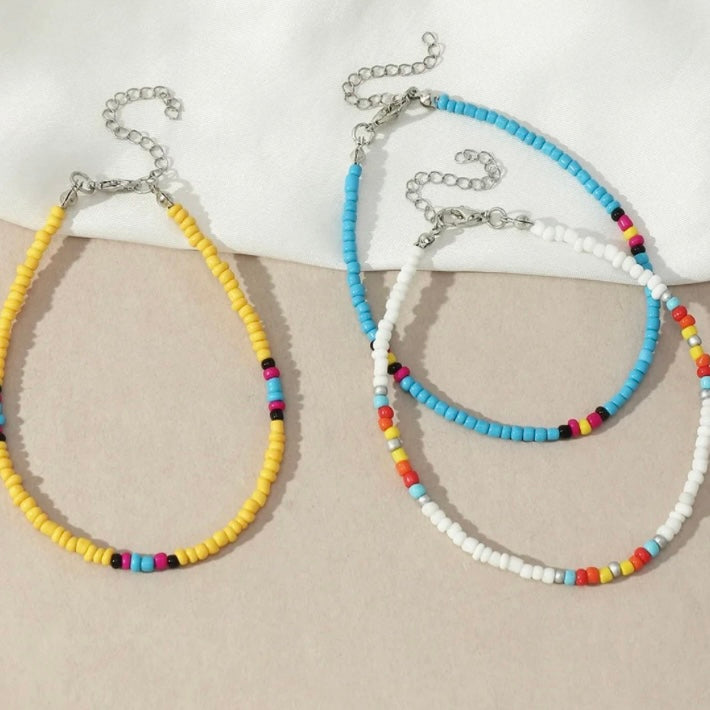 3pcs/Set Bohemian Colourful Beaded Foot Leg Beach Anklet