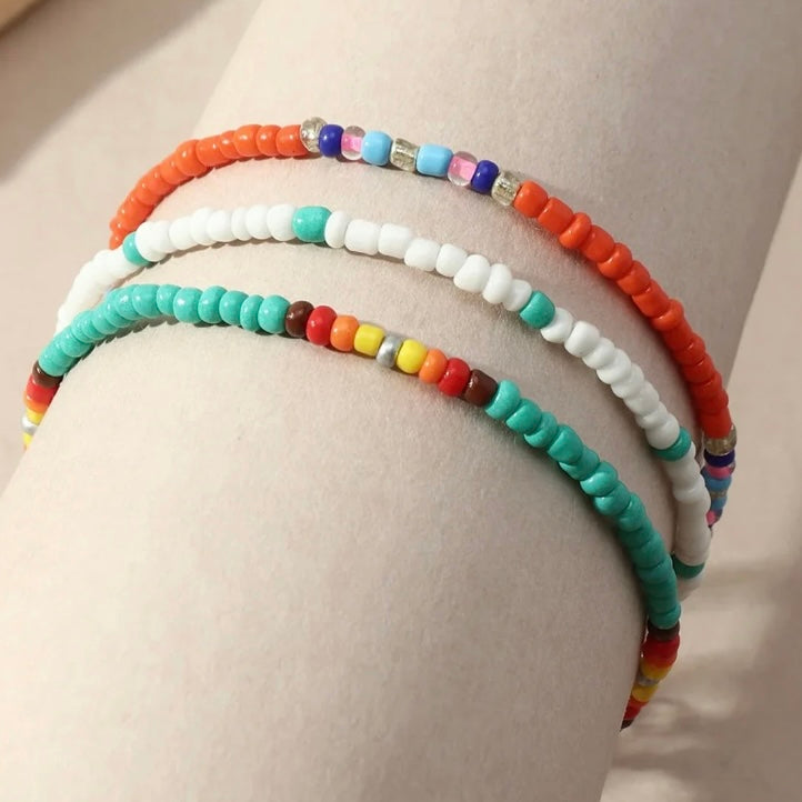 3pcs/Set Bohemian Colourful Beaded Foot Leg Beach Anklet