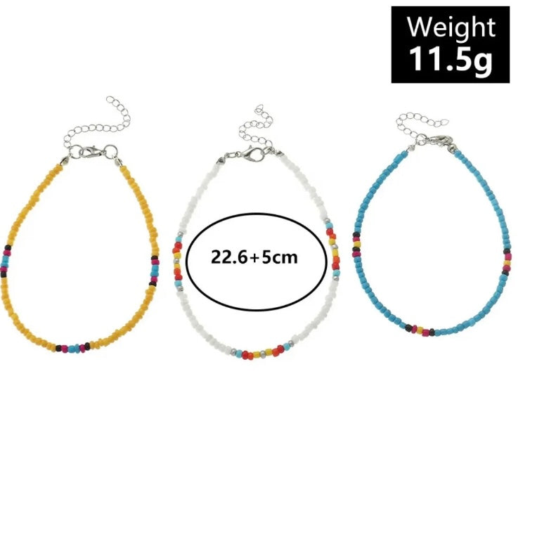 3pcs/Set Bohemian Colourful Beaded Foot Leg Beach Anklet