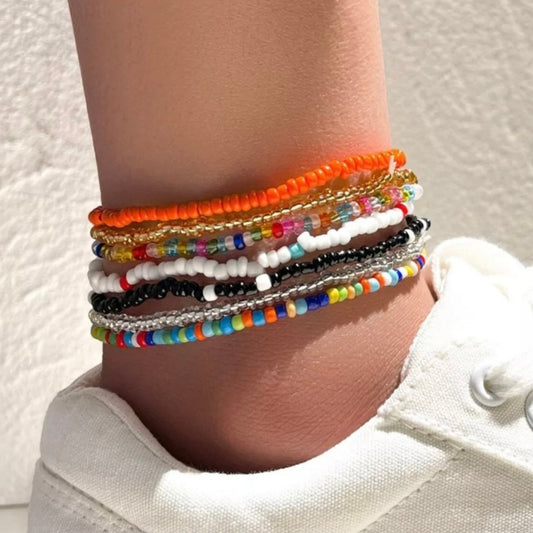 7PCS Handmade Rainbow Colours Beach Beaded Anklet Bracelet