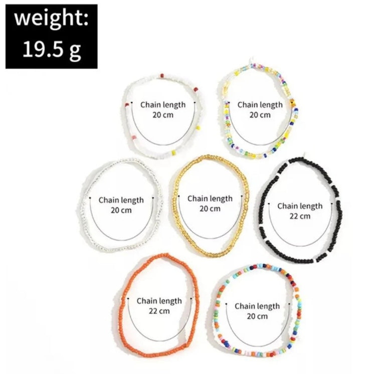 7PCS Handmade Rainbow Colours Beach Beaded Anklet Bracelet