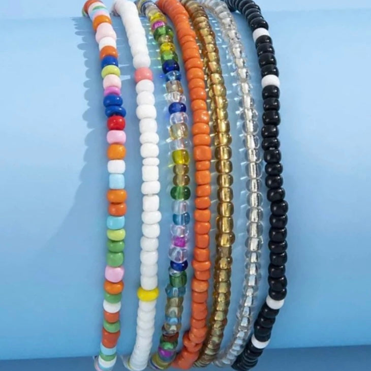 7PCS Handmade Rainbow Colours Beach Beaded Anklet Bracelet