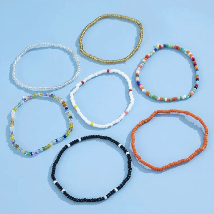 7PCS Handmade Rainbow Colours Beach Beaded Anklet Bracelet