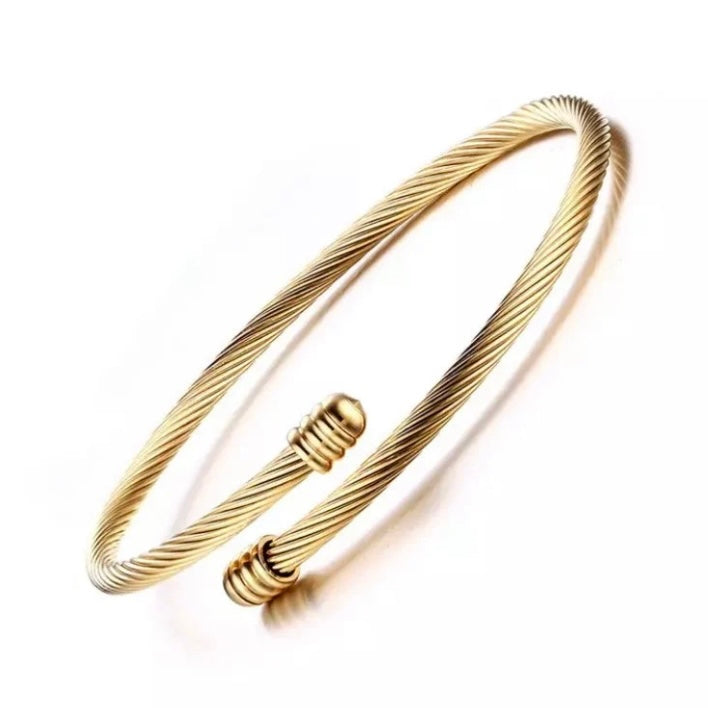 Twist Cable Open Stainless Steel Bracelet Available in Silver Gold Rose Gold Colours