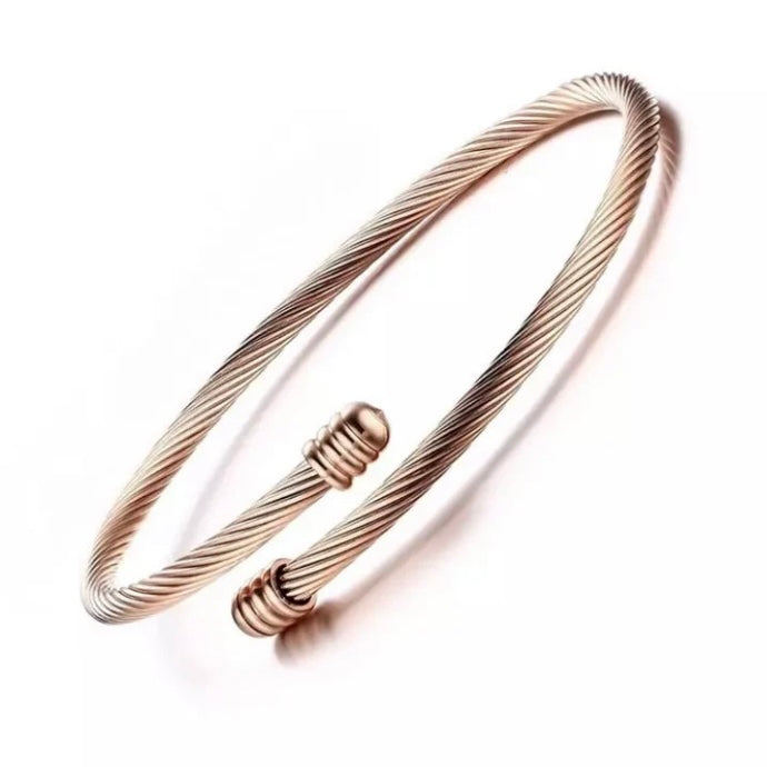 Twist Cable Open Stainless Steel Bracelet Available in Silver Gold Rose Gold Colours