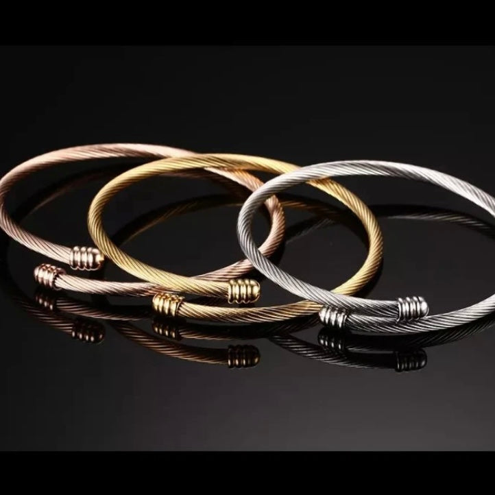 Twist Cable Open Stainless Steel Bracelet Available in Silver Gold Rose Gold Colours