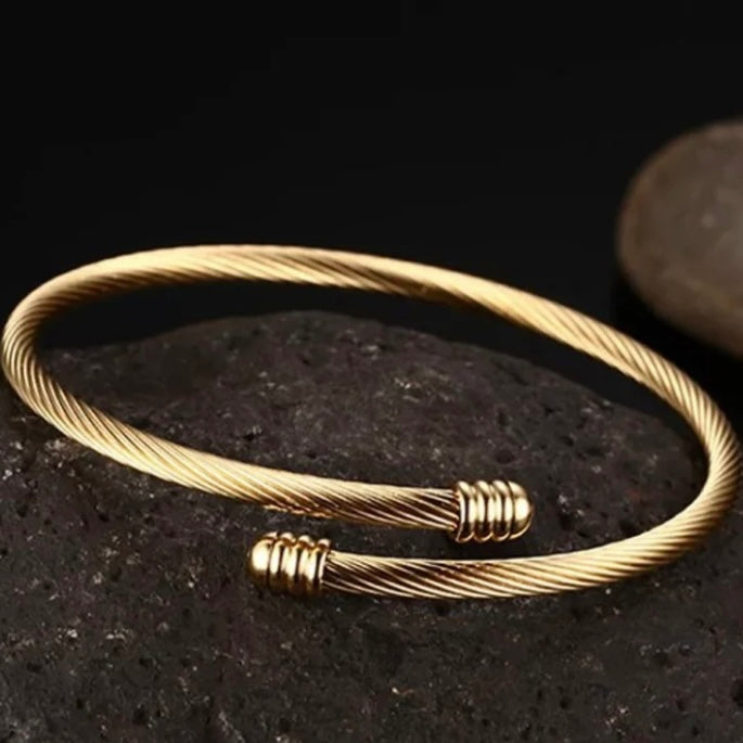 Twist Cable Open Stainless Steel Bracelet Available in Silver Gold Rose Gold Colours