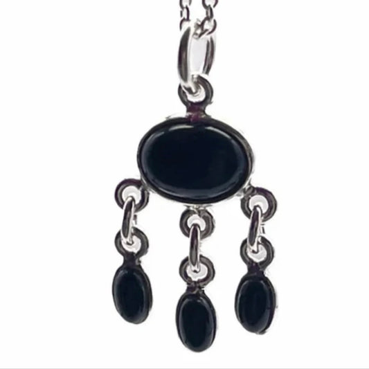 Dainty 925 Sterling Silver Triple Drop Necklace with stunning Black Onyx Gemstones