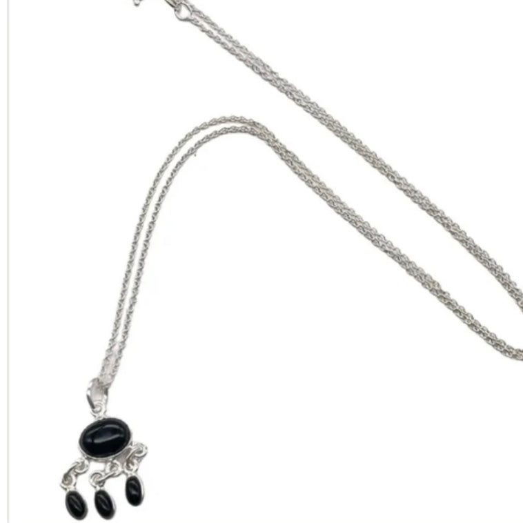 Dainty 925 Sterling Silver Triple Drop Necklace with stunning Black Onyx Gemstones