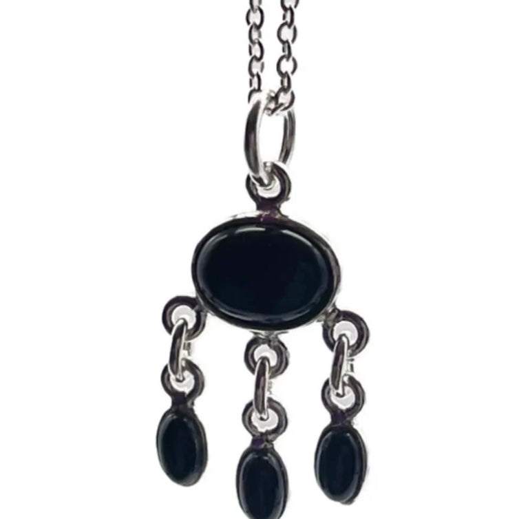 Dainty 925 Sterling Silver Triple Drop Necklace with stunning Black Onyx Gemstones