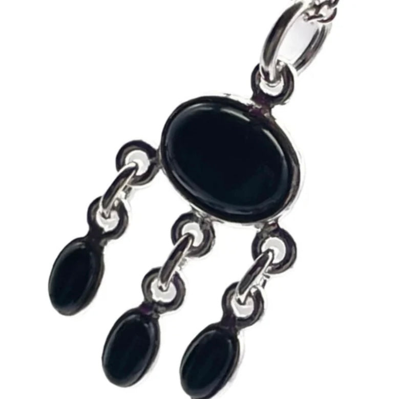 Dainty 925 Sterling Silver Triple Drop Necklace with stunning Black Onyx Gemstones