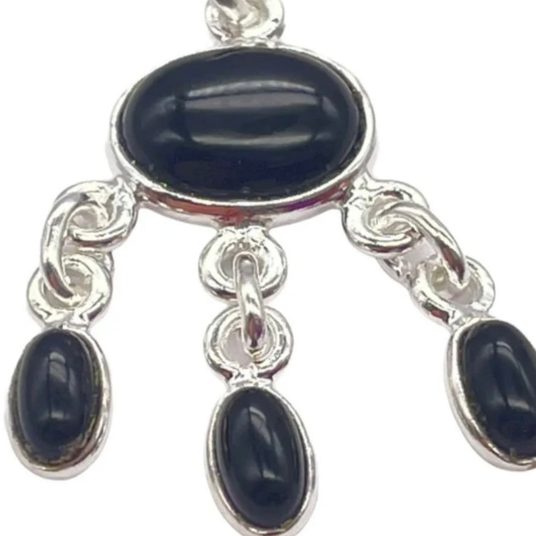 Dainty 925 Sterling Silver Triple Drop Necklace with stunning Black Onyx Gemstones