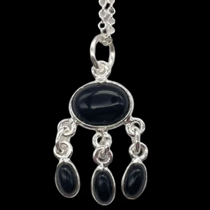 Dainty 925 Sterling Silver Triple Drop Necklace with stunning Black Onyx Gemstones