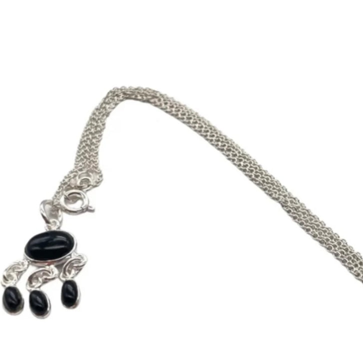 Dainty 925 Sterling Silver Triple Drop Necklace with stunning Black Onyx Gemstones