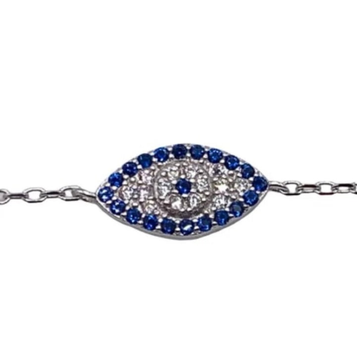 Sterling Silver Clear & Sapphire Cubic Zirconia Eye Bracelet