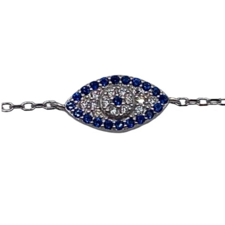 Sterling Silver Clear & Sapphire Cubic Zirconia Eye Bracelet