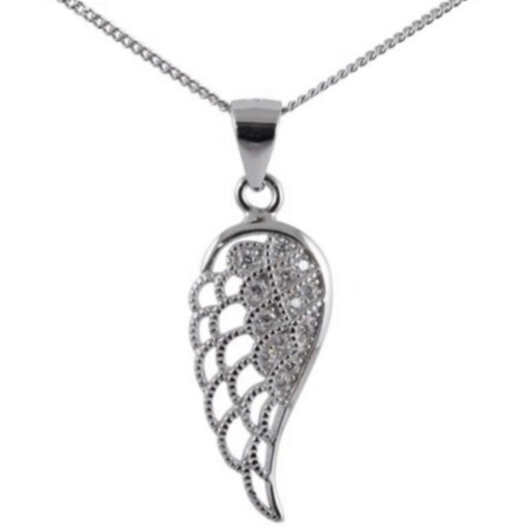 Sterling Silver Clear Cubic Zirconia Wing Pendant Necklace