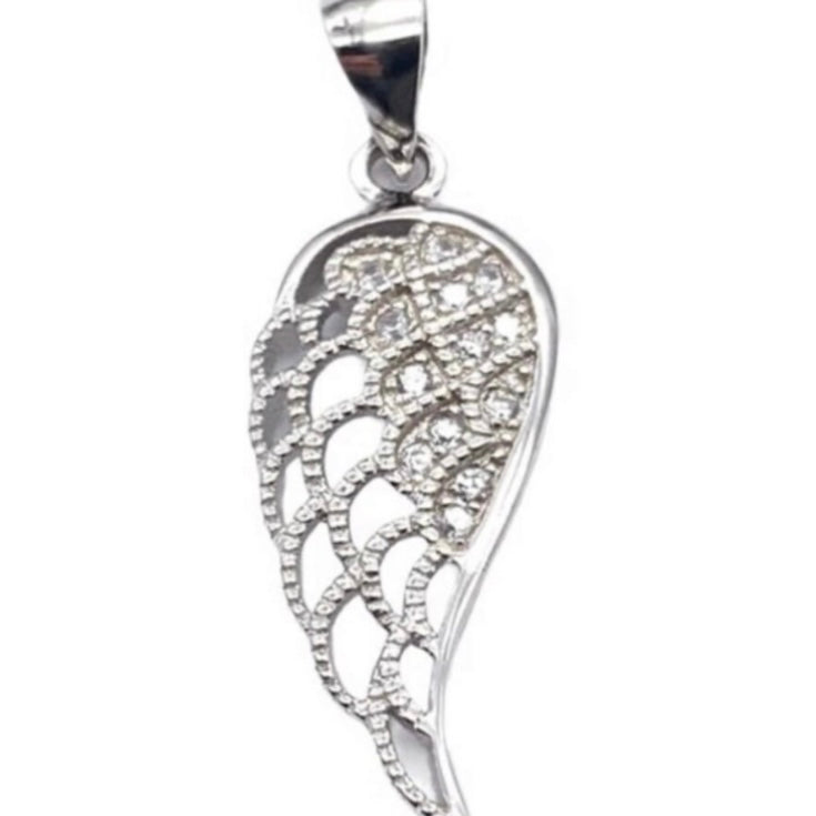 Sterling Silver Clear Cubic Zirconia Wing Pendant Necklace