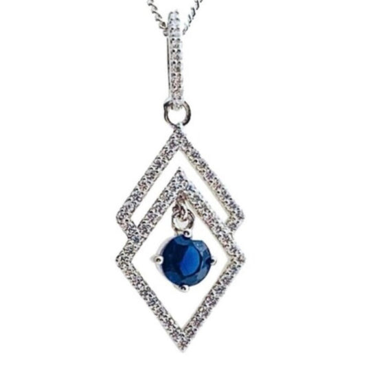 Sterling Silver Clear and Sapphire Cubic Zirconia Stones Pendant Necklace