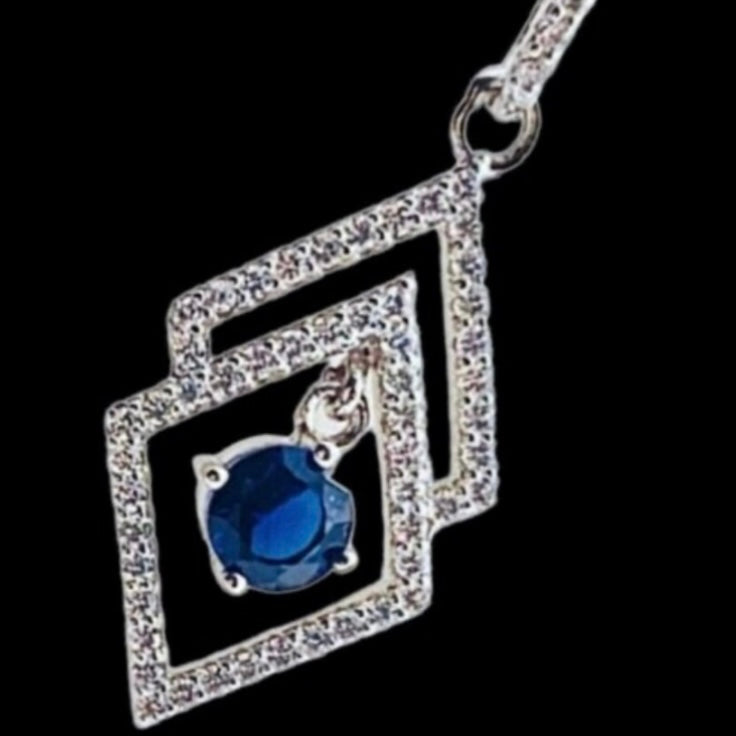 Sterling Silver Clear and Sapphire Cubic Zirconia Stones Pendant Necklace