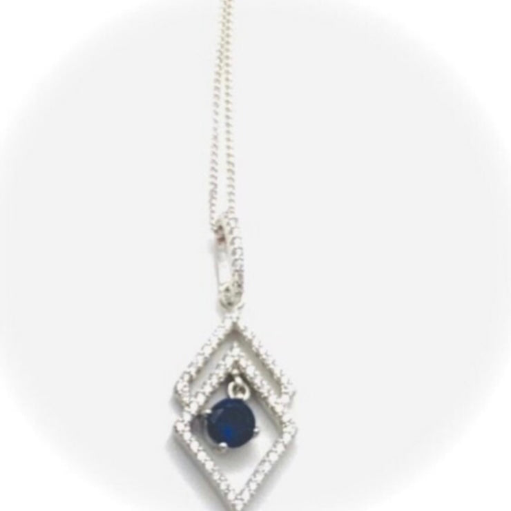 Sterling Silver Clear and Sapphire Cubic Zirconia Stones Pendant Necklace