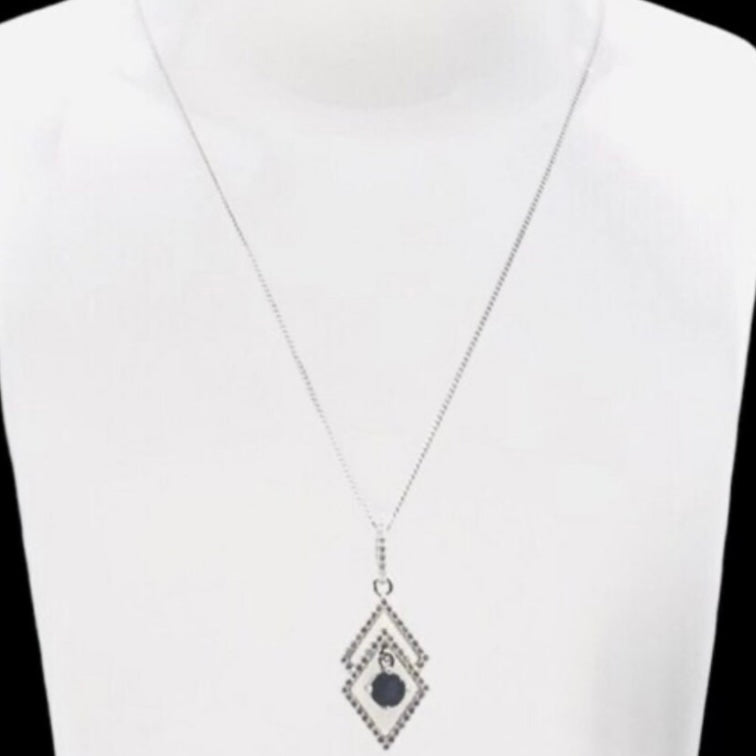 Sterling Silver Clear and Sapphire Cubic Zirconia Stones Pendant Necklace