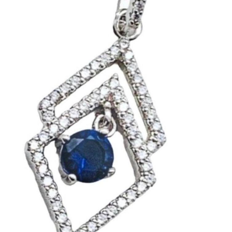 Sterling Silver Clear and Sapphire Cubic Zirconia Stones Pendant Necklace