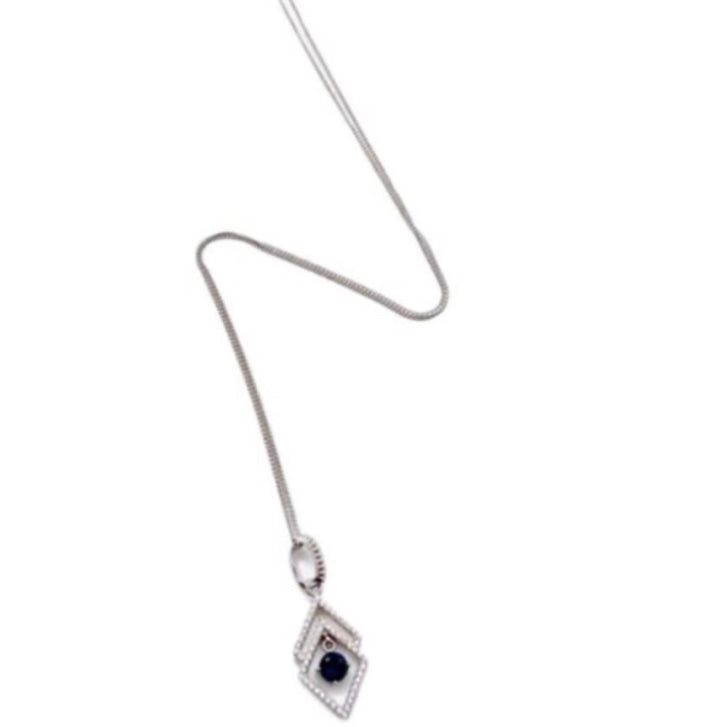 Sterling Silver Clear and Sapphire Cubic Zirconia Stones Pendant Necklace