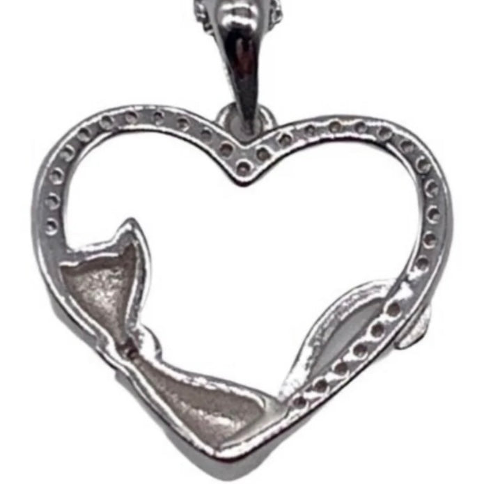 Sterling Silver Clear Cubic Zirconia Heart &amp; Cat Pendant Necklace