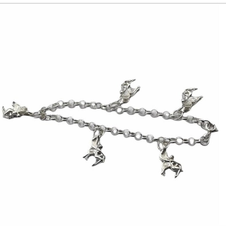 Pretty 925 Sterling Silver Charm Bracelet with 5 Traditional 925 Sterling Silver Fairy Charms