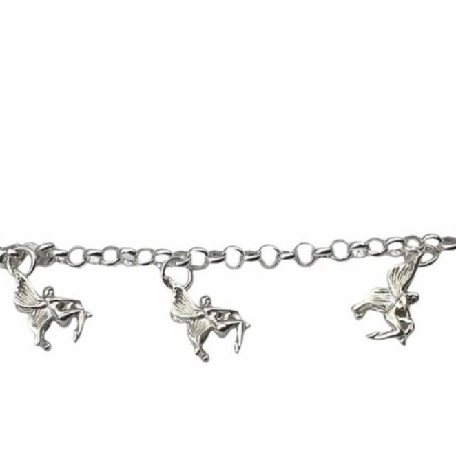 Pretty 925 Sterling Silver Charm Bracelet with 5 Traditional 925 Sterling Silver Fairy Charms