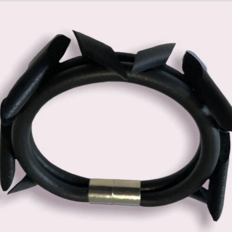 Gothic Punk Thorn Wrap Black Rubber Bracelet