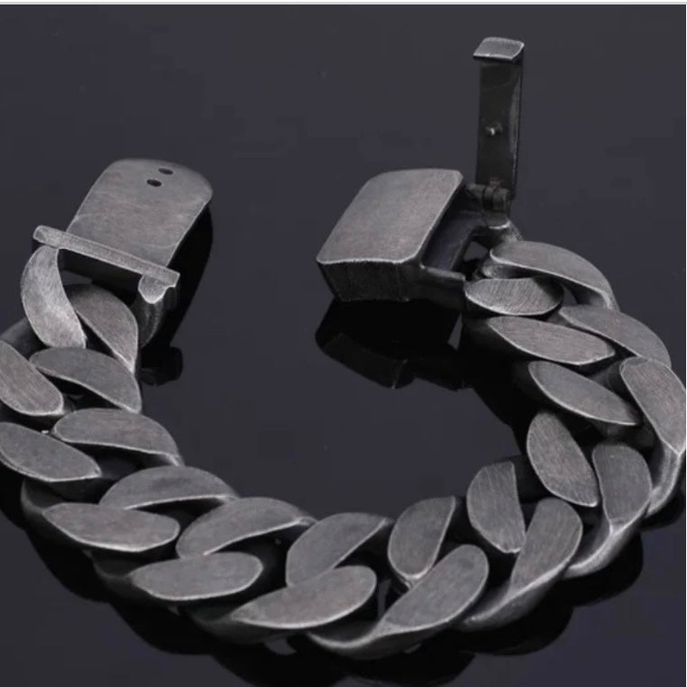 24mm Wide Heavy Black Stainless Steel Belt Buckle Chain Bracelet