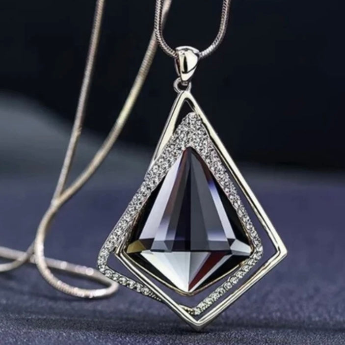 Long Necklace With 4 Sided Geometric Pendant