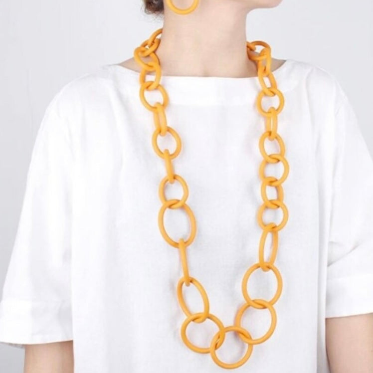 Orange Black or Grey Colour Big Rubber Circle Gothic Punk Long Necklace & Earring Set